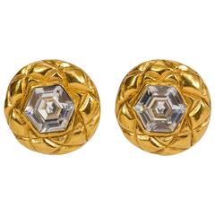 Chanel Crystal 70's Quilted Earrings