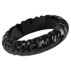 Bakelite Bracelet Carved Bangle Licorice Black