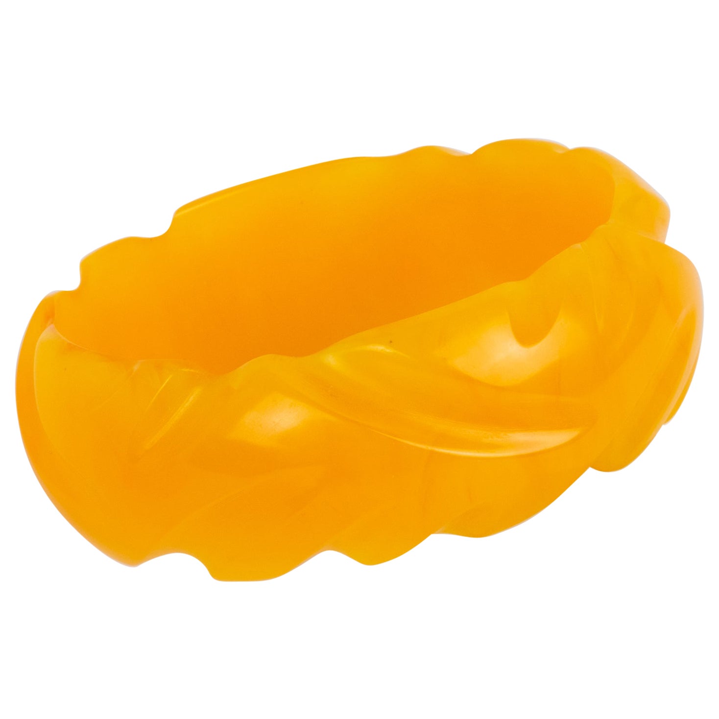 Bakelite Bracelet Carved Bangle Yellow Marigold Marble For Sale