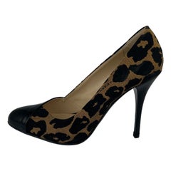 Fendi EU 37.5 Leopard Print Pumps with Black Patent Leather Toe