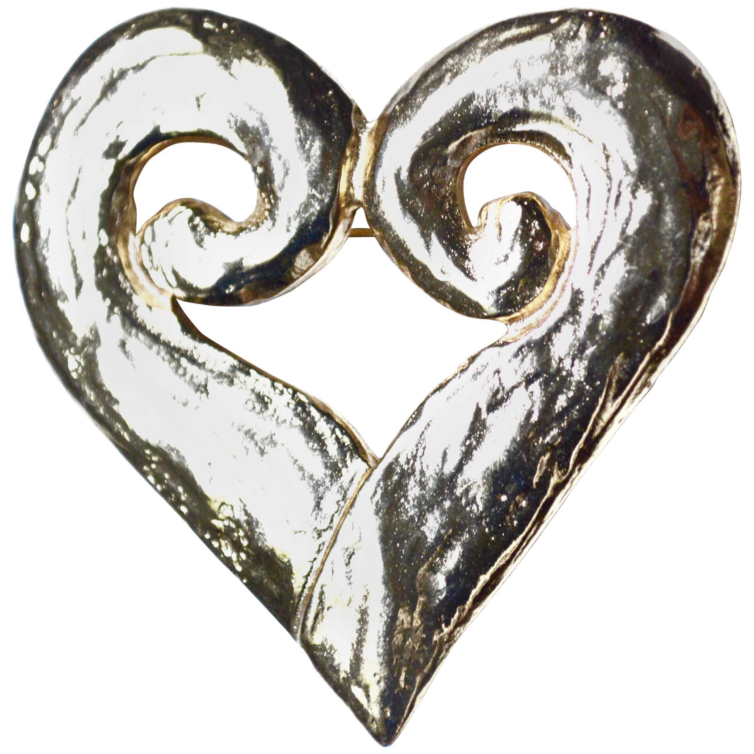 Oversized YSL Abstract Heart Brooch For Sale