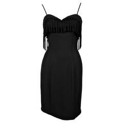1990's THIERRY MUGLER black dress with fringed trim 5