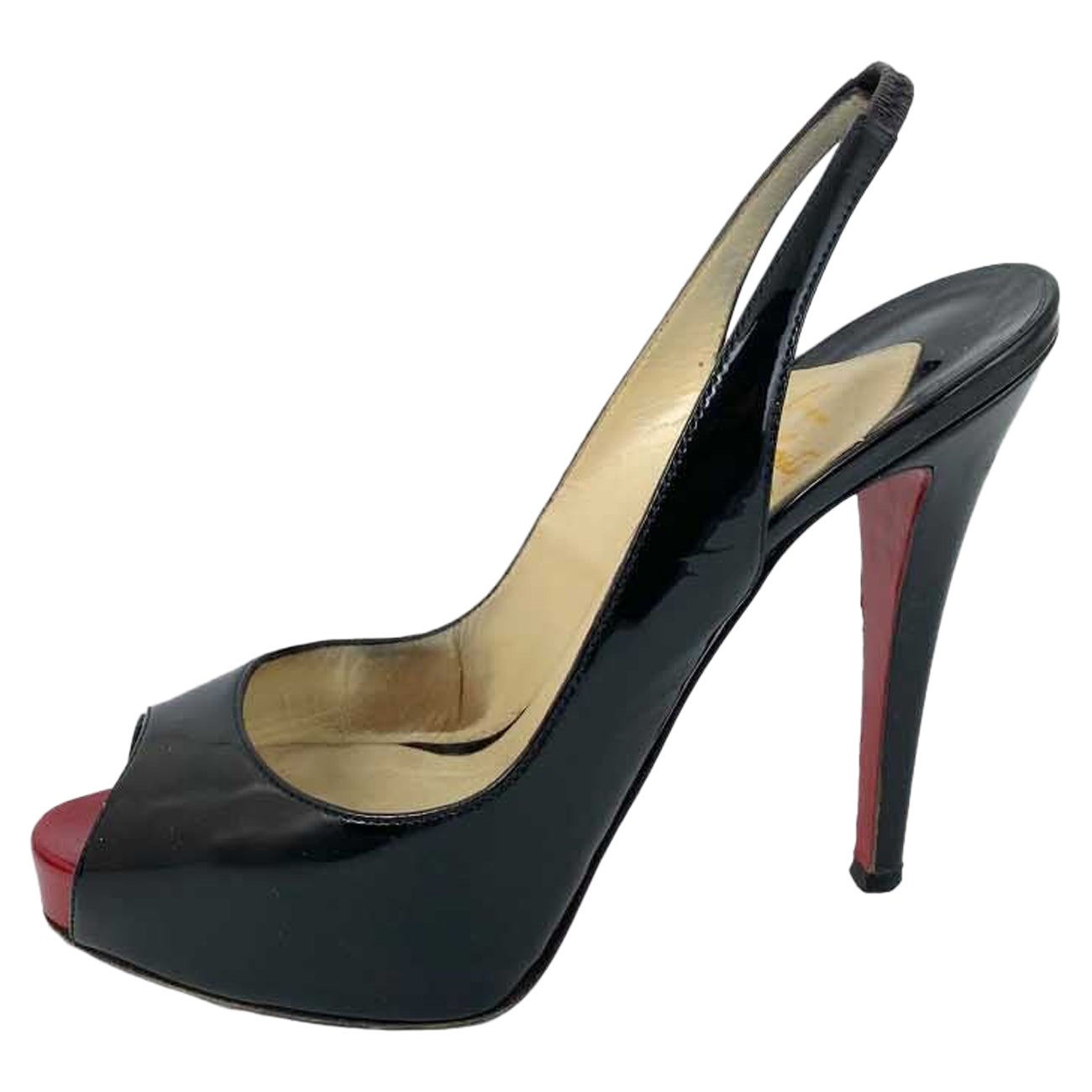 Christian Louboutin EU 37.5 Patent Leather Open-Toed Pumps For Sale