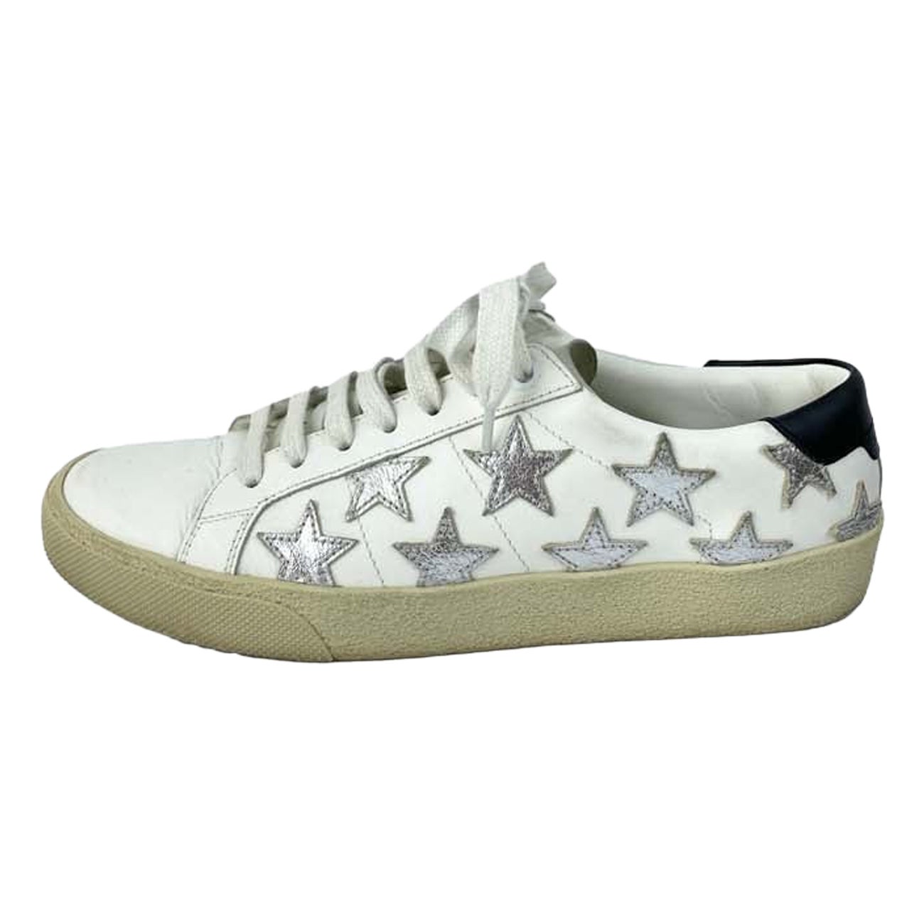 Saint Laurent EU 38.5 White Sneakers with White Laces For Sale