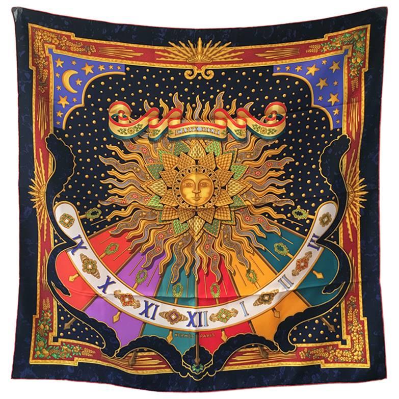 RARE Hermes Vintage Carpe Diem Silk Scarf in Navy