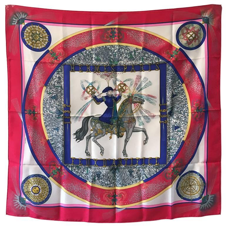 Hermes Vintage Feux d'Artifice Silk Scarf in Red