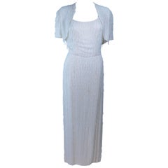 White Vintage Beaded Fringe Gown with Bolero Size 10