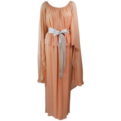 Vintage BONWIT TELLER Peach & Apricot Hue Draped Cape Gown Size 4