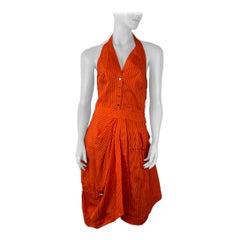Karen Millen UK 12 Orangefarbenes asymmetrisches Kleid mit Knopfleiste