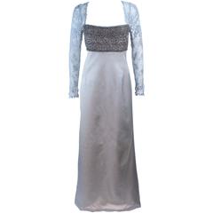 BADGLEY MISCHKA Silver Beaded Lace and Satin Gown Size 10 12