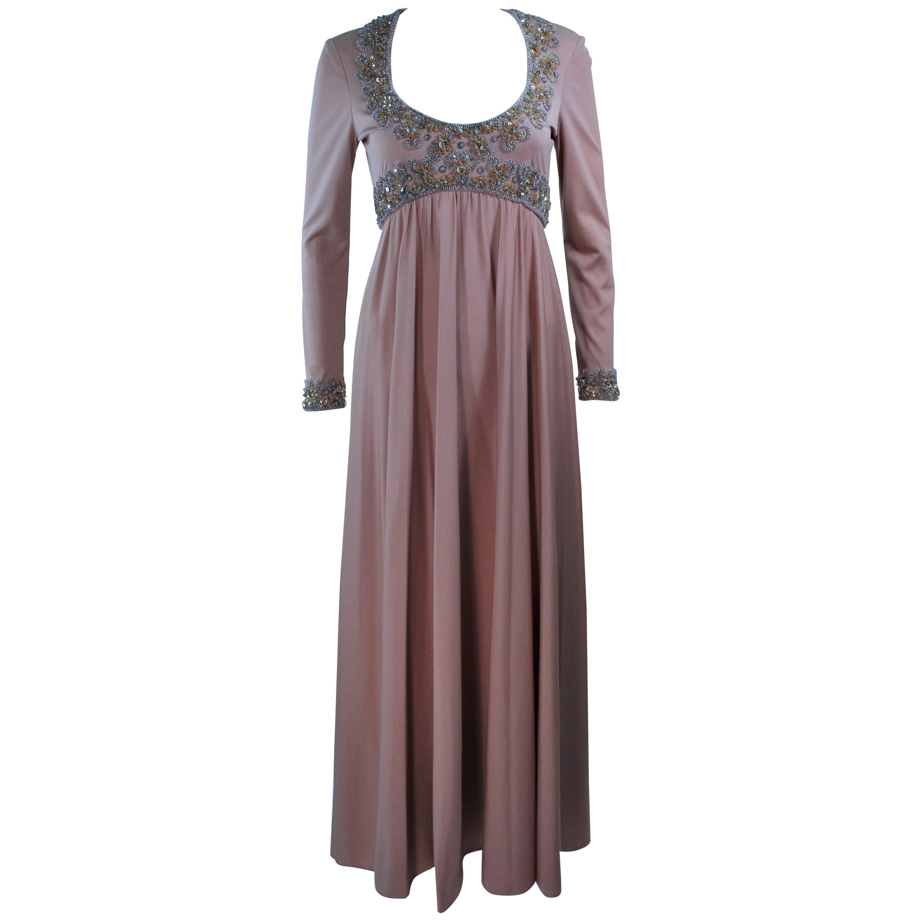 VICTORIA ROYAL Toffee Jersey Embellished Gown Size 6 8 For Sale