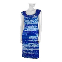 Tadashi  Blue Scalloped Sheath Ruffled Dress