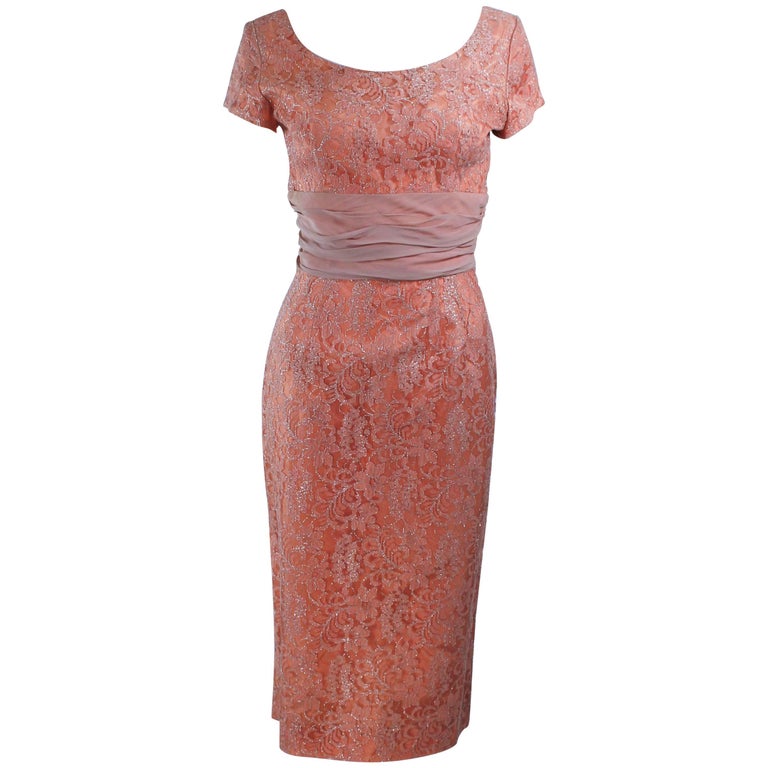 knee length dresses for ladies Peach Lace Appliqué Mini Dress main image 1