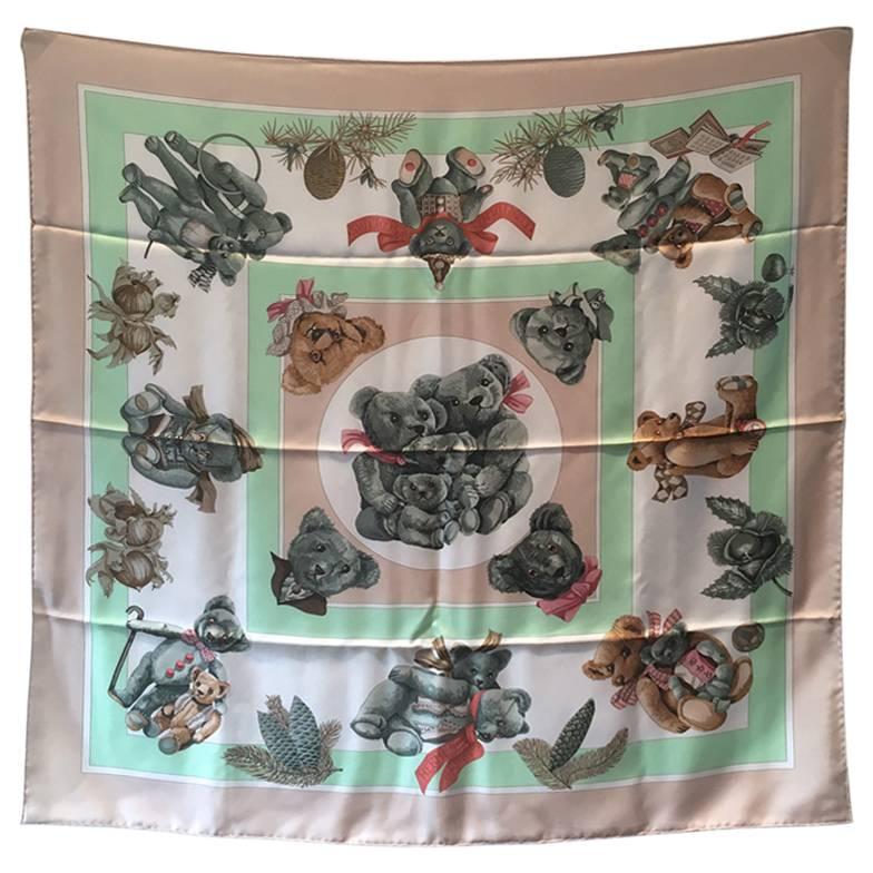 Hermes Teddy Bear Confidents des Coeurs Silk Scarf