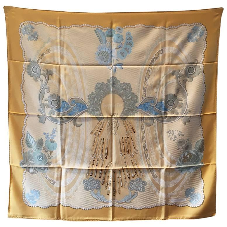Limited Edition Hermes Doigts de Fee Silk Scarf in Gold