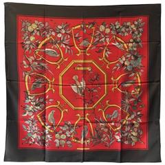 Hermes RARE Vintage Ramage Silk Scarf in Red