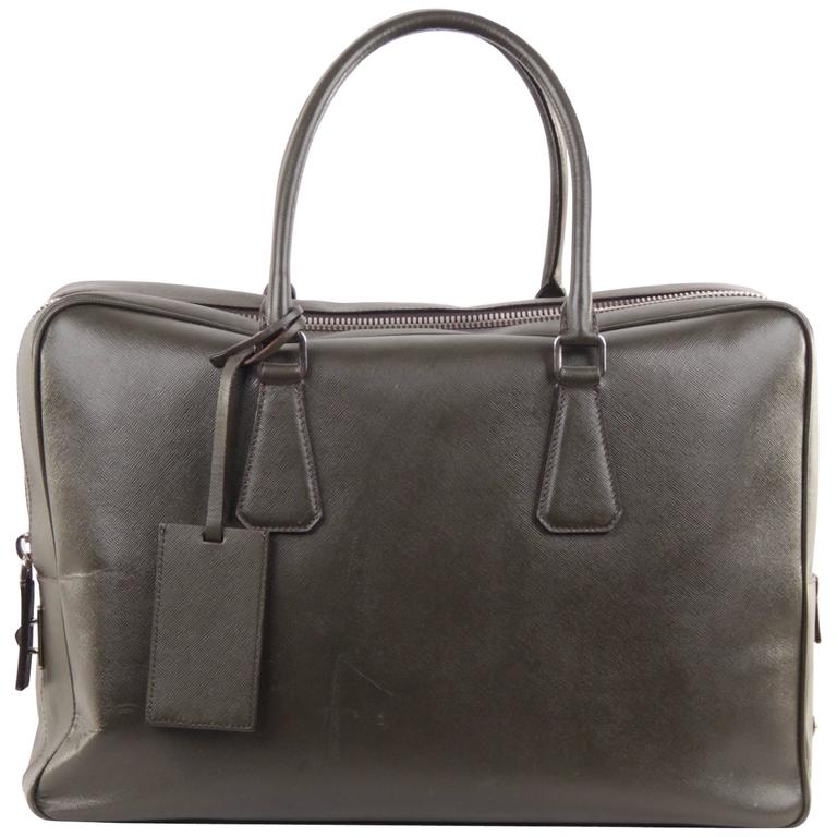 PRADA Military Green SAFFIANO Leather ZIP TOP BRIEFCASE Work Bag For Sale at 1stDibs prada