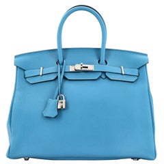 Hermes Birkin Handbag Turquoise Togo with Palladium Hardware 35