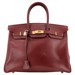 Hermes Birkin Handbag Rouge H Veau Grain Lisse with Gold Hardware 35