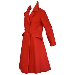Vintage Rare Early 1970s Christian Dior Couture Hot Red Wool Coat