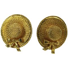 Vintage 70's Chanel Gold Plated Hat Earrings