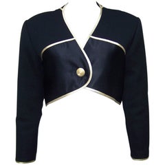 1980's Asymmetrical Geoffrey Beene Black & Gold Bolero Jacket