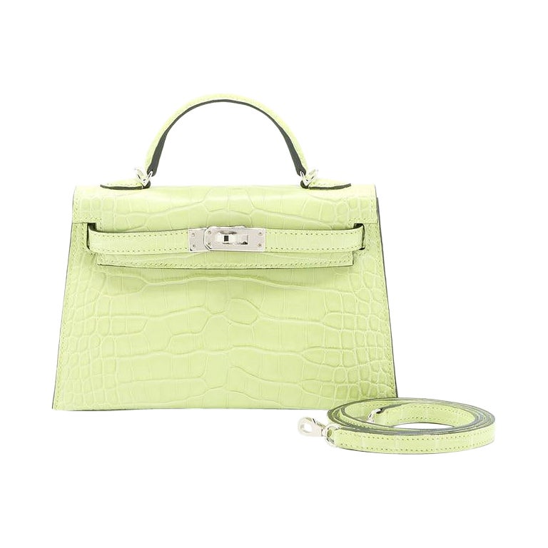 Hermes Mini Kelly ALLIGATOR MISSISSIPPIENSIS R9 JAUNE BOURGEON SHW STAMP Y For Sale