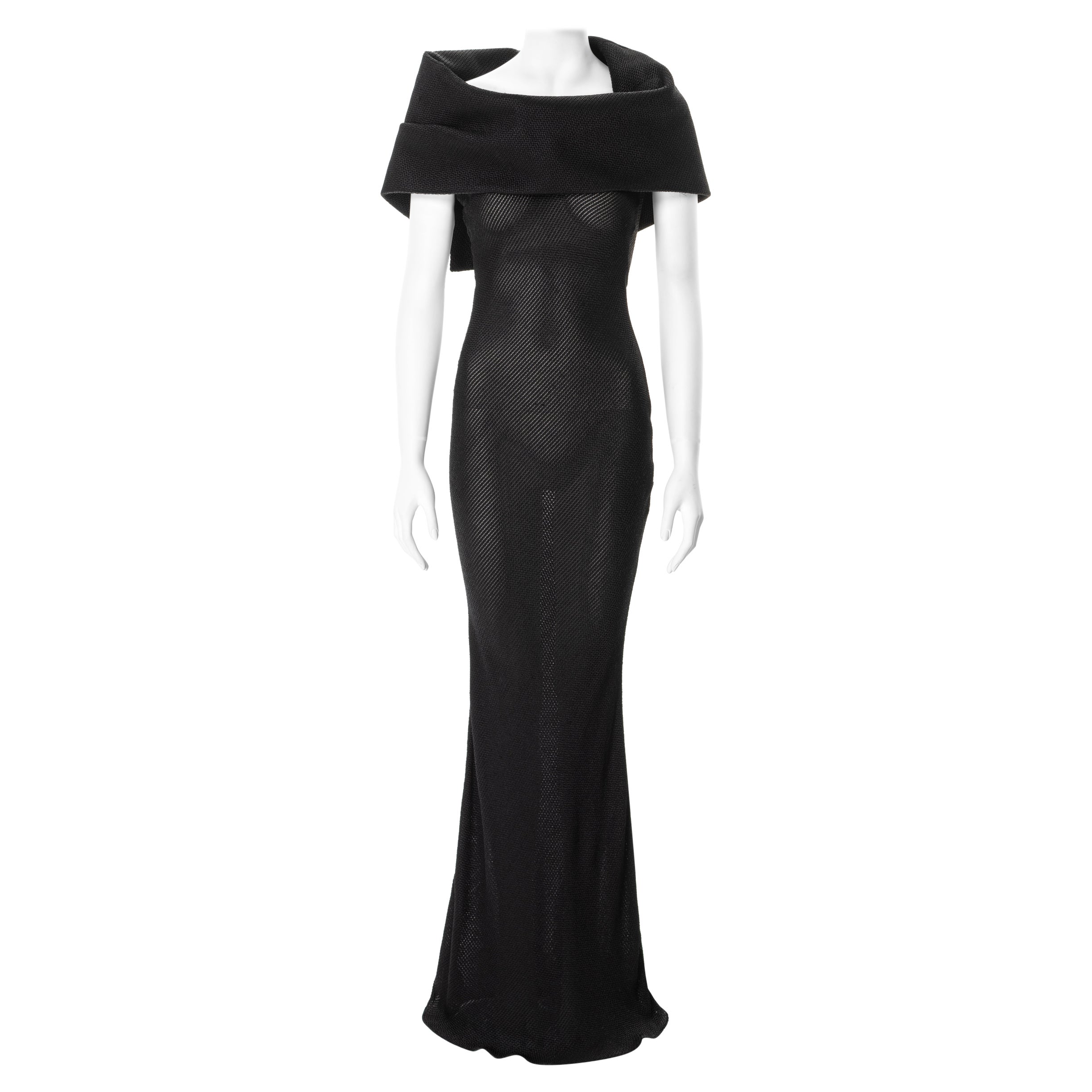 John Galliano black bias-cut viscose evening dress with large collar, fw 1999 For Sale