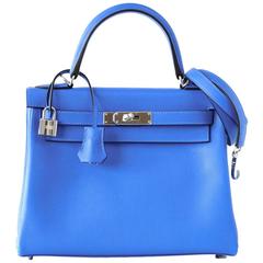 HERMES KELLY 28 Bag Vivid BLUE HYDRA Palladium Beauty Evercolor Leather 5
