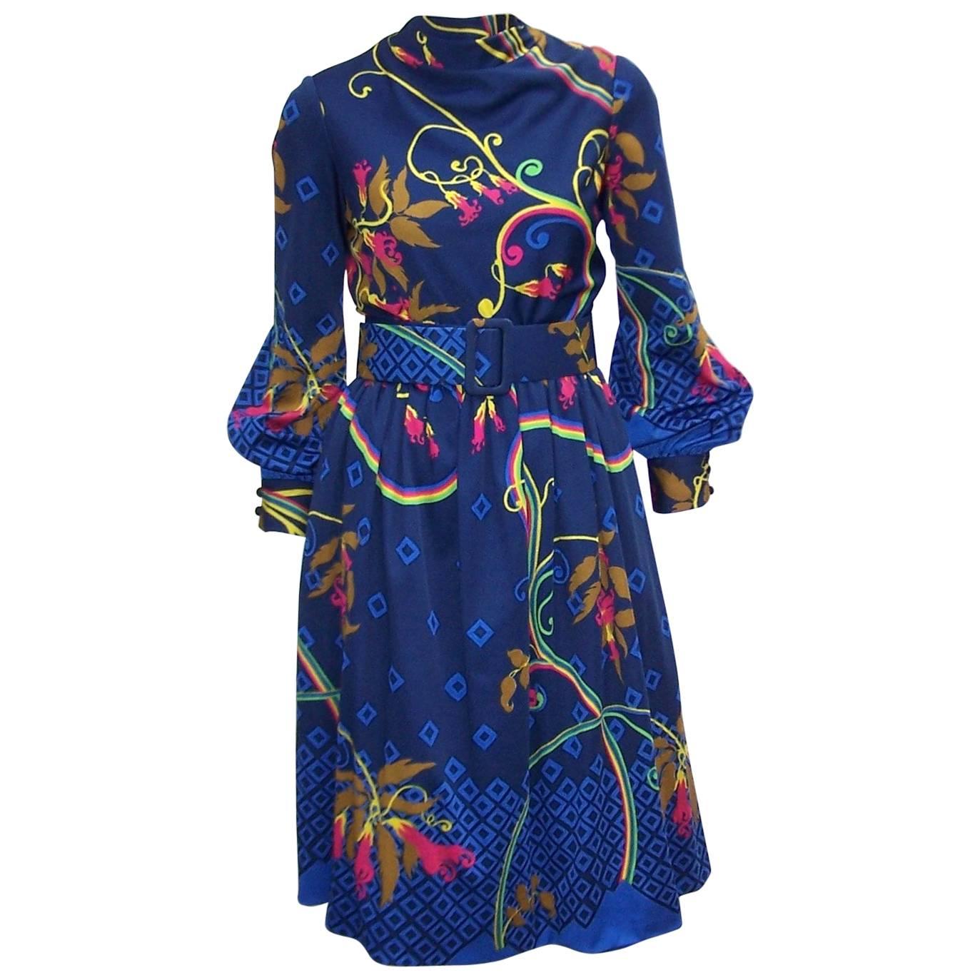 Mod 1970's Teal Traina Blue Jersey Dress