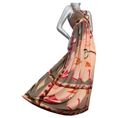 1960s Emilio Pucci Silk Jersey Maxi Dress Contoured Bodice in Peach Taupe Coral
