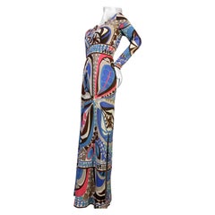 1960s Emilio Pucci Psychedelic Print Maxi Dress / Periwinkle, Pink, Brown Jersey