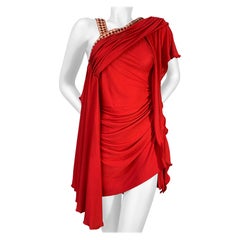 Torso Creations Red Matte Jersey Draped & Ruched Tango Dress w Rhinestone Trim