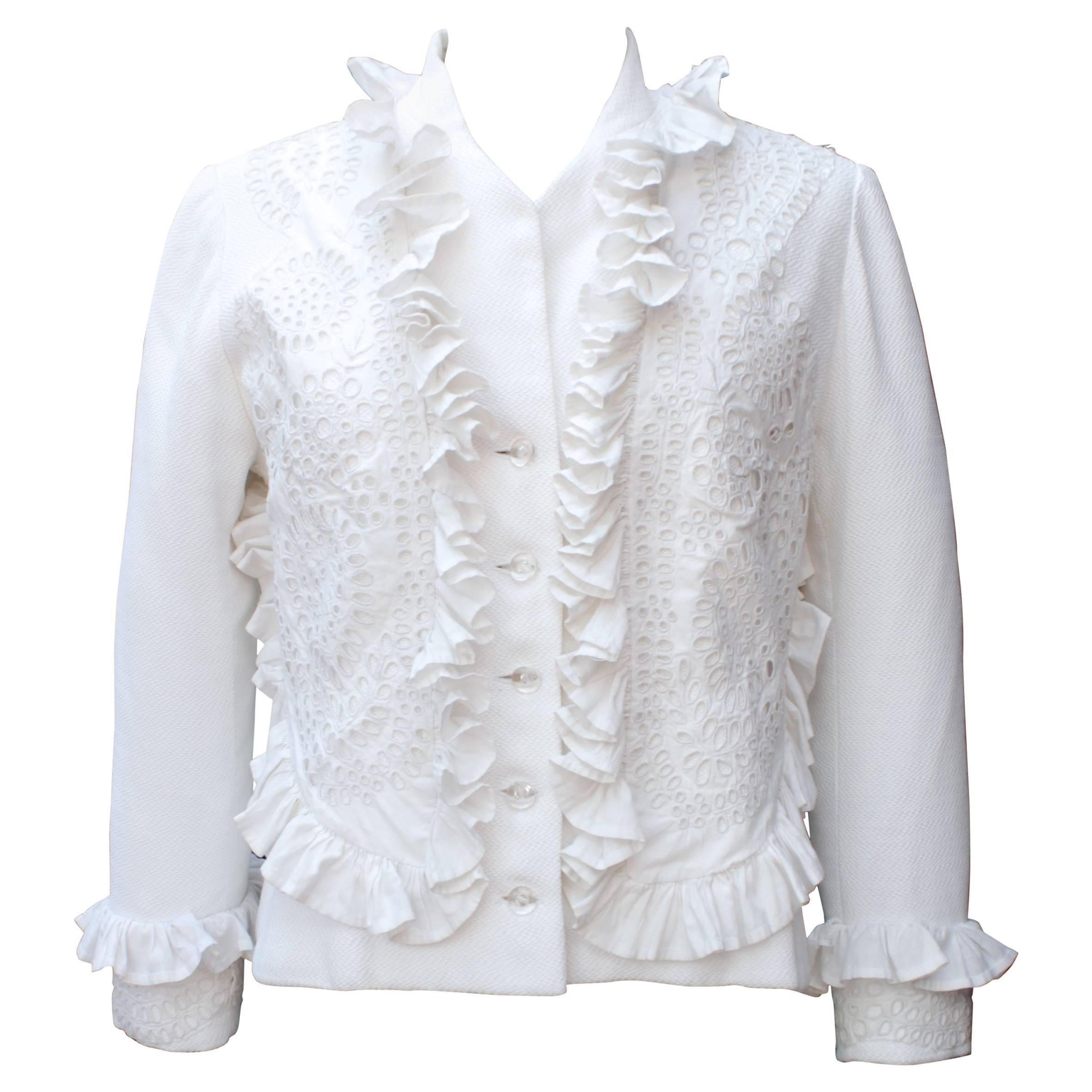 1990s Maxime Jouberthon White Lace and Cotton Jacket For Sale