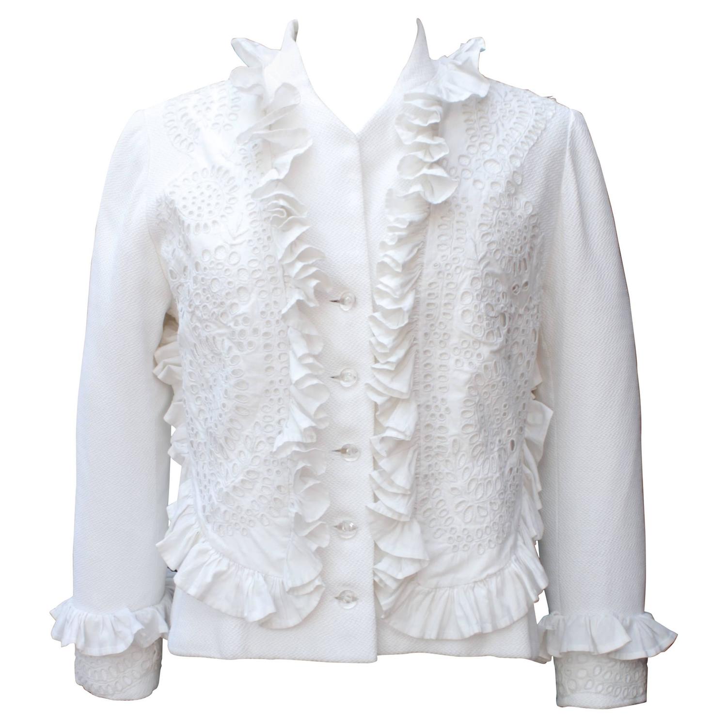 1990s Maxime Jouberthon White Lace and Cotton Jacket For Sale at 1stdibs