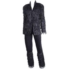 Vintage 80s Roberto Cavalli Suede Suit with Fringes