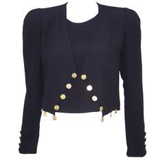 1980's Sonia Rykiel Black Crepe Coin Embellished Jacket With Matching Shell 1