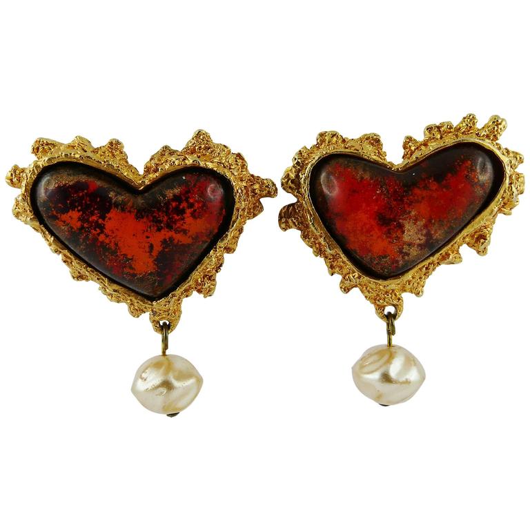 Christian Lacroix Vintage Heart ClipOn Earrings at 1stDibs