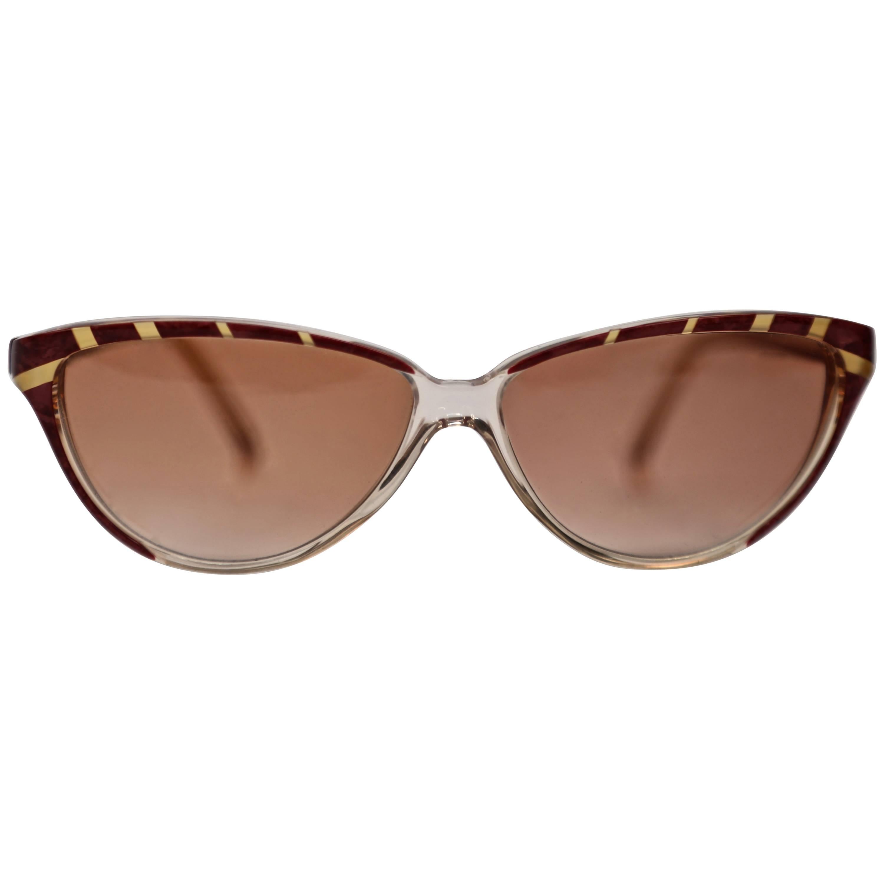 Nina Ricci rose cat-eye sunglasses with gold accents, 1980s