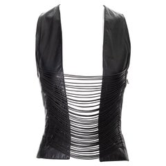 Used Helmut Lang black leather open-front corset top, fw 1992