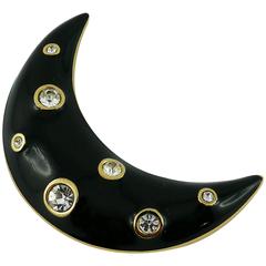 Christian Dior Vintage Jewelled Black Crescent Moon Brooch