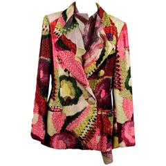 LAURA BIAGIOTTI Vintage Multicolor Velvet BLAZER & Silk SHIRT Co-Ord SET Size 42