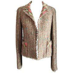 Vintage Chanel 2004 Metallic Tweed Open Jacket 36