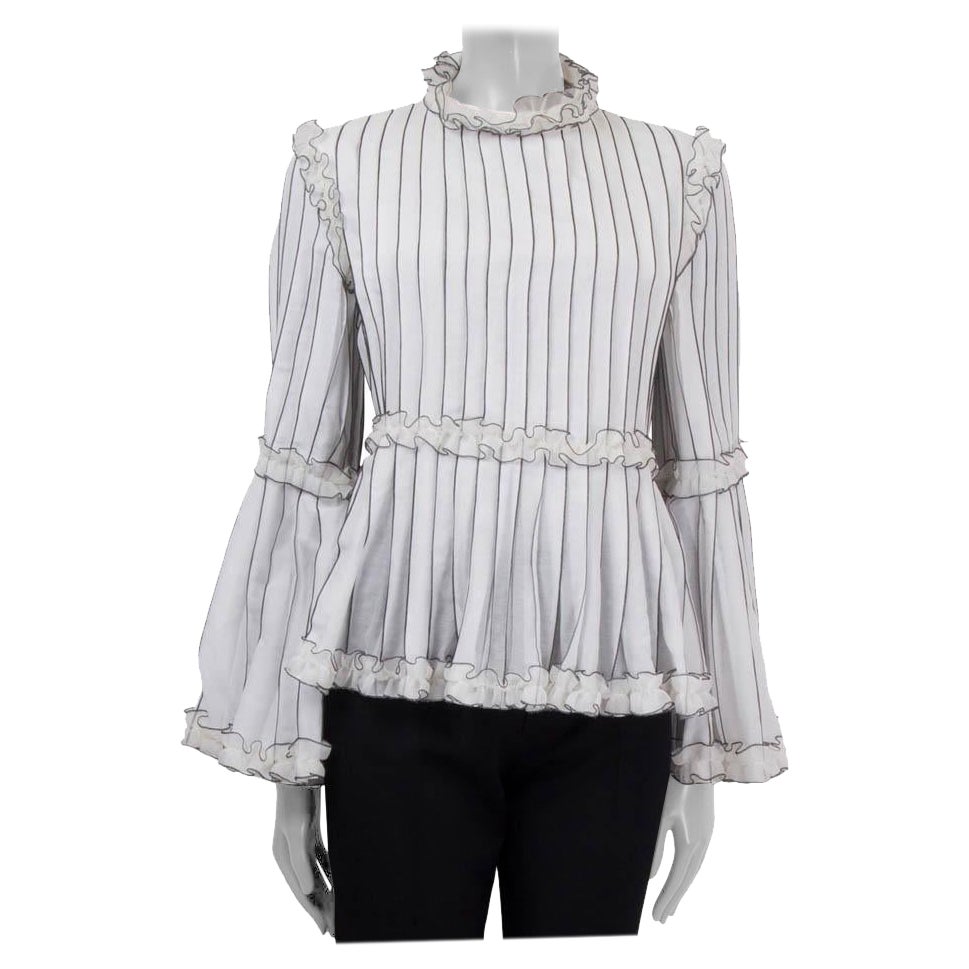 CHANEL white & black cotton 2017 17S STRIPED Blouse Shirt 36 XS For Sale