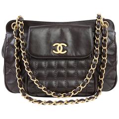 Chanel Dark Brown Leather Quilted Pocket Tote Bag