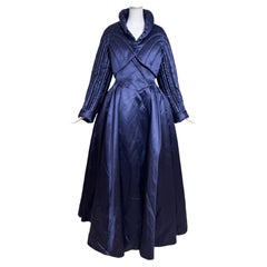 Vintage 1990's Thierry Mugler Haute Couture Blue Medieval Gown Jacket Ensemble With Tags