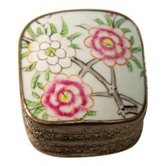 Chinese Porcelain Shard Box Oriental Decorative Nickel Silver Box