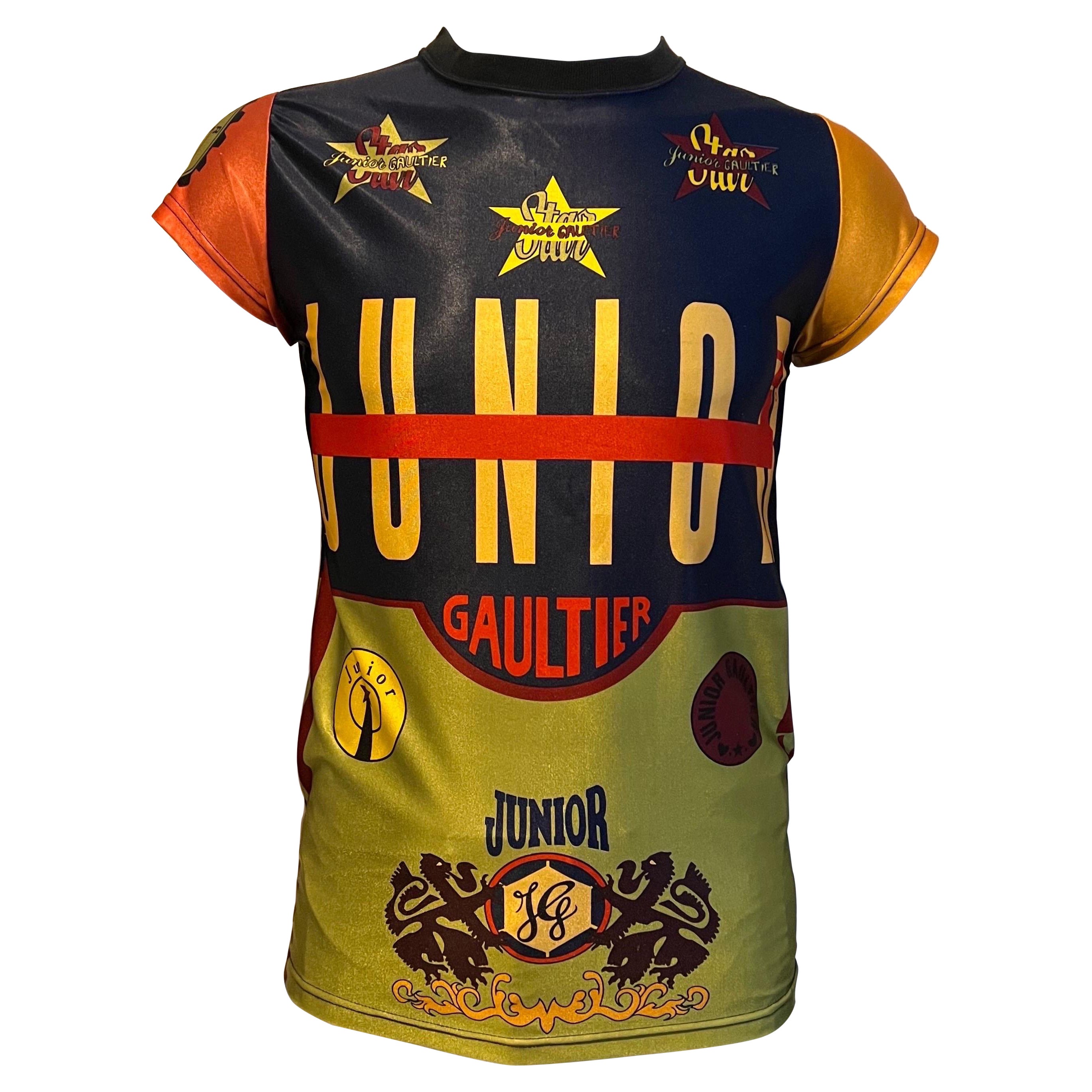 Vintage 1990’s Junior Gaultier iconic multicoloured graphic logo tee shirt  For Sale