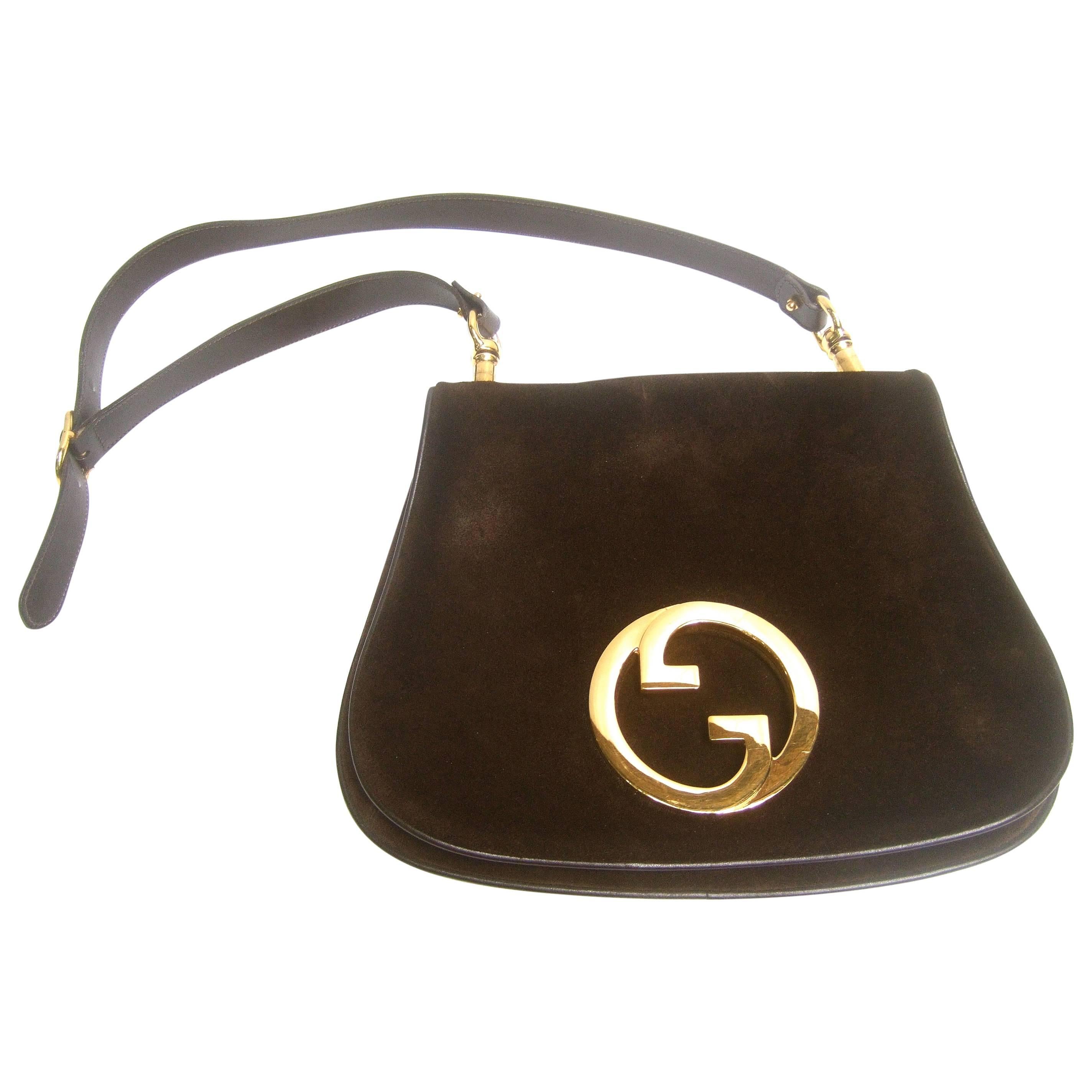 Gucci Luxurious Chocolate Brown Suede Blondie Shoulder Bag c 1970s