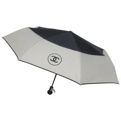 Chanel Stylish Black and Tan Nylon Umbrella in Chanel Box